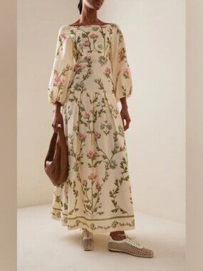 Agua Bendita Women's Natural Senlis Oasis Off-the-shoulder Linen Maxi Dress